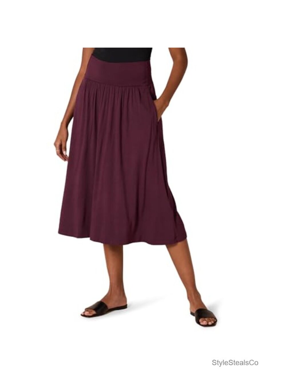 Viscose Stretch Jersey Pull On Midi Skirt with Pockets